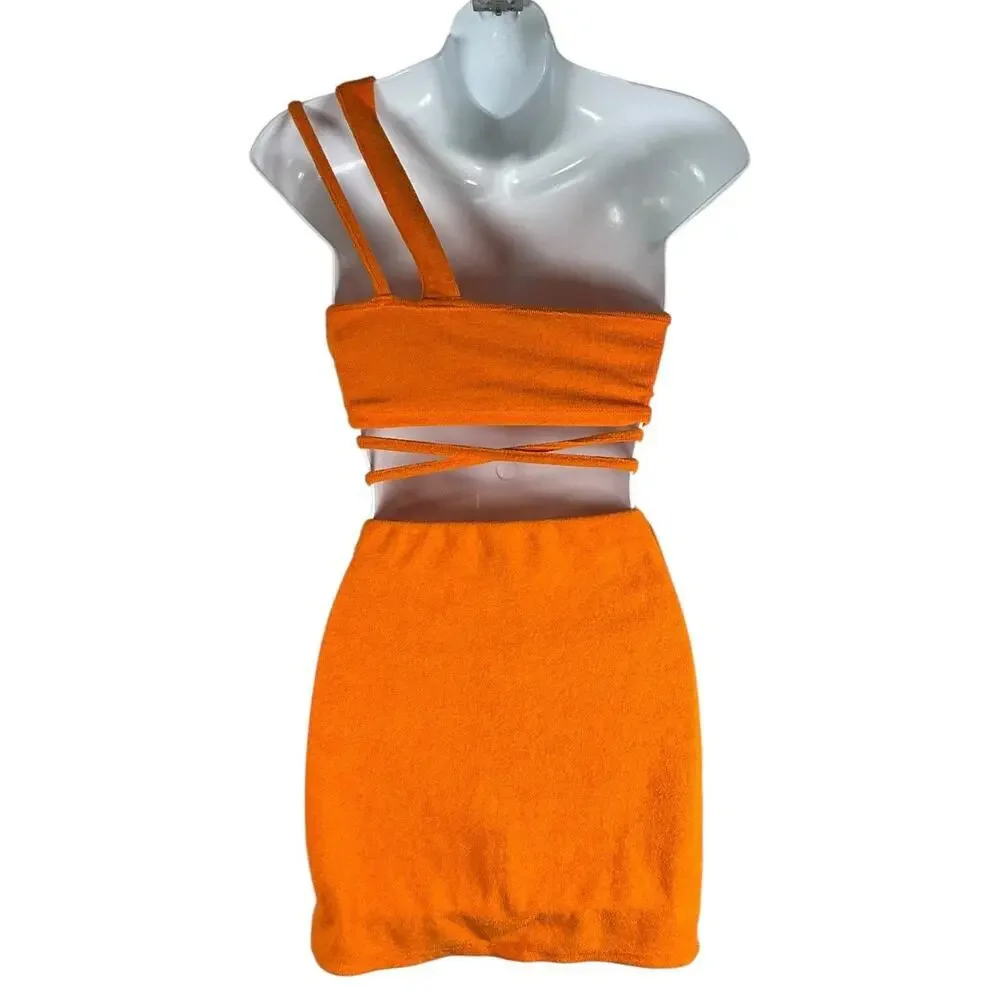 Made In The UK Two Piece Set One Shoulder Crop Skirt Y2K Vacation Beach Resort